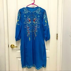 Johnny Was | Blue Embroidered Floral Dress Tunic M